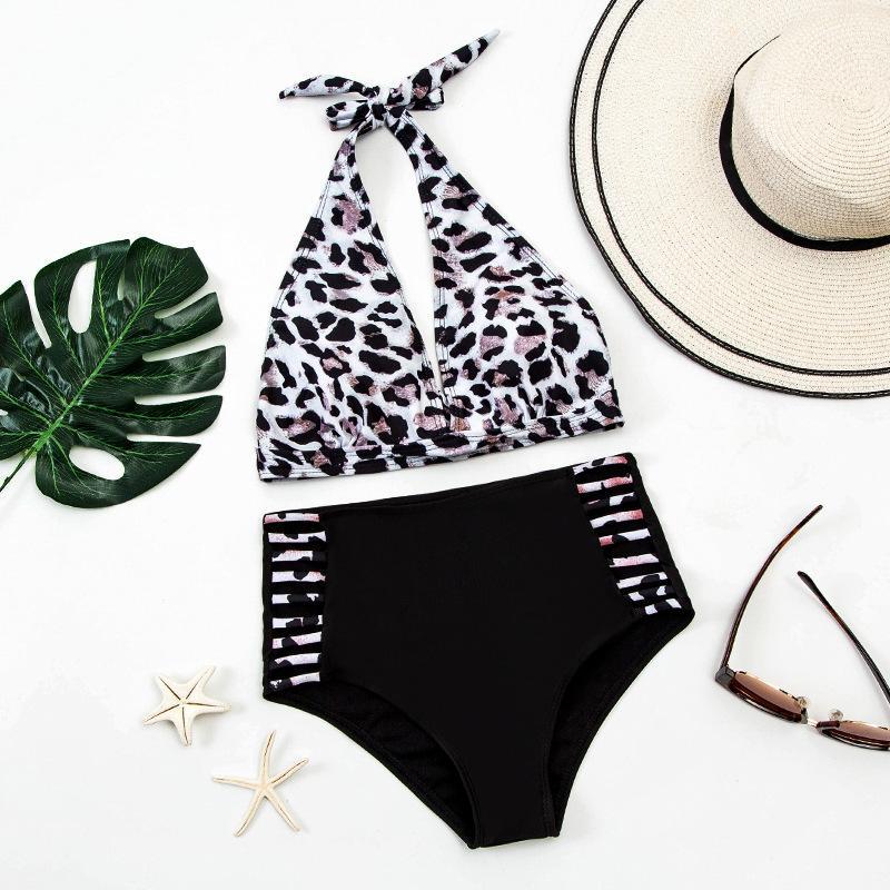 Two-piece Leopard Print Hollow Split Triangle Bikini