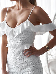 Irregular hem lace off shoulder women sexy bodycon dresses