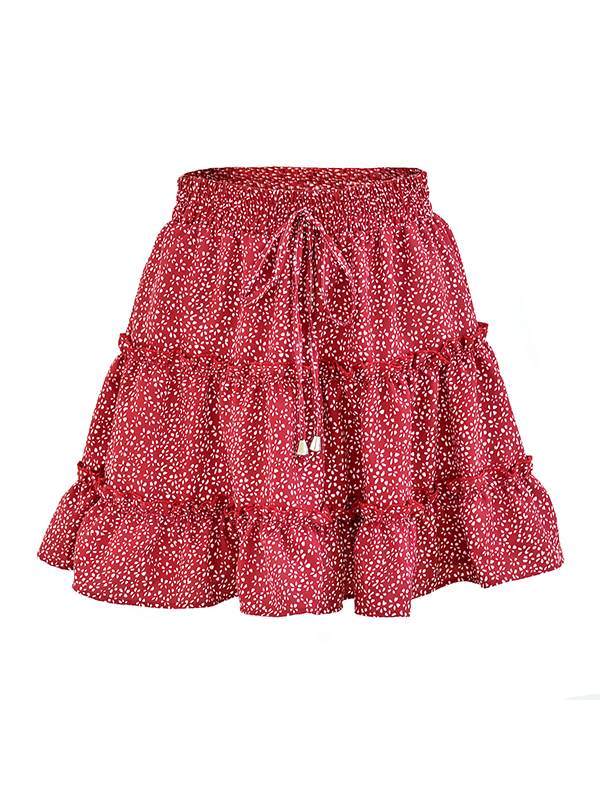 High waist flounce skirt with floral print a-line beach skirt