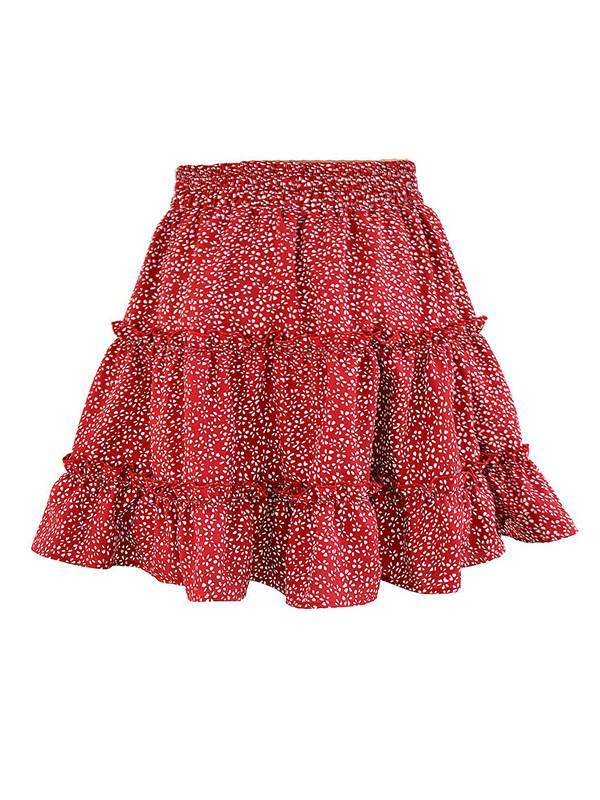 High waist flounce skirt with floral print a-line beach skirt