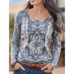 Stylish Retro print Round neck Long sleeve T-Shirts