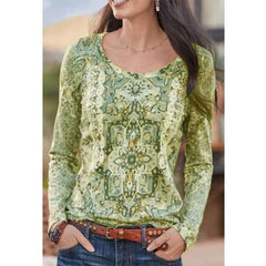 Stylish Retro print Round neck Long sleeve T-Shirts