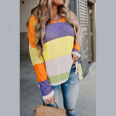 Fashion Stripe Gored Knit Round neck Long sleeve T-Shirts
