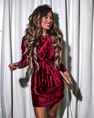 Tie Round Neck Velvet Dress