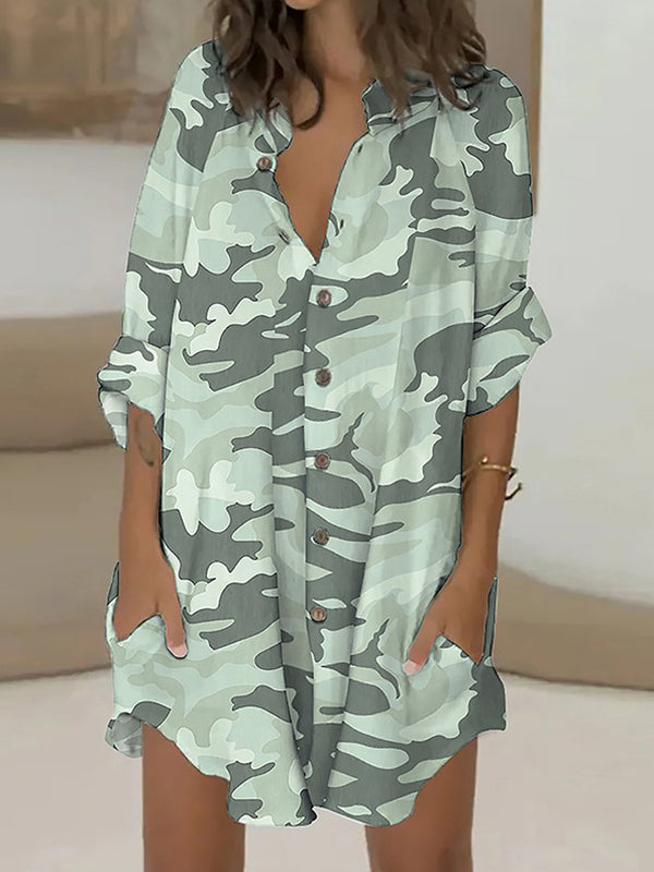Stylish Turn down neck women printed blouses