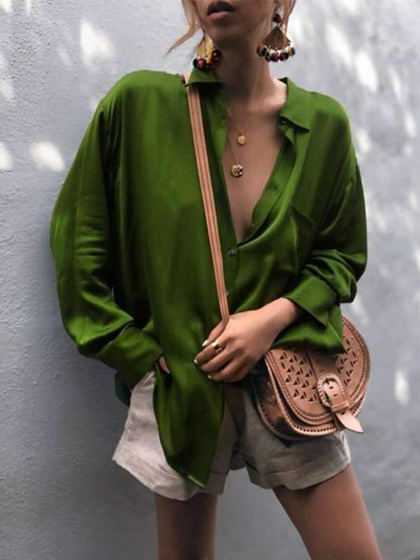 Fashionable Long-Sleeved Plain Blouses