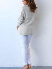 Surplice Curved Hem Long Sleeve Sweater