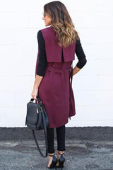 Fold Over Collar Snap Front Plain Sleeveless Outerwear