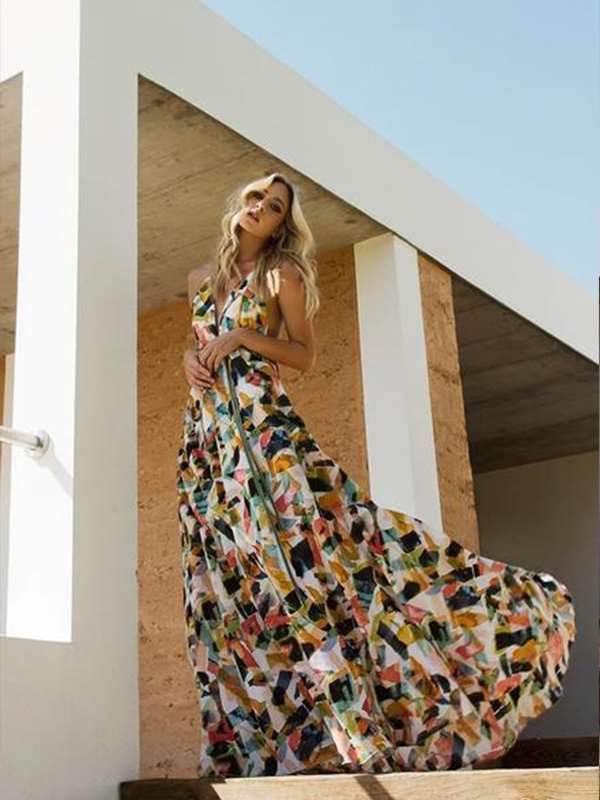 Summer Garden Wedding Maxi Floral Backless Strapless Long Boho Dress