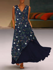 Stylish V-neck sleeveless long irregular zip maxi dresses