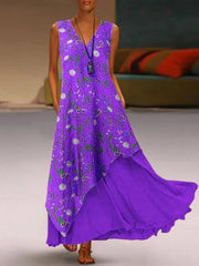 Stylish V-neck sleeveless long irregular zip maxi dresses