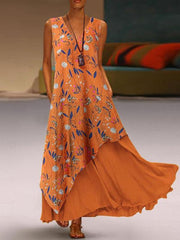 Stylish V-neck sleeveless long irregular zip maxi dresses