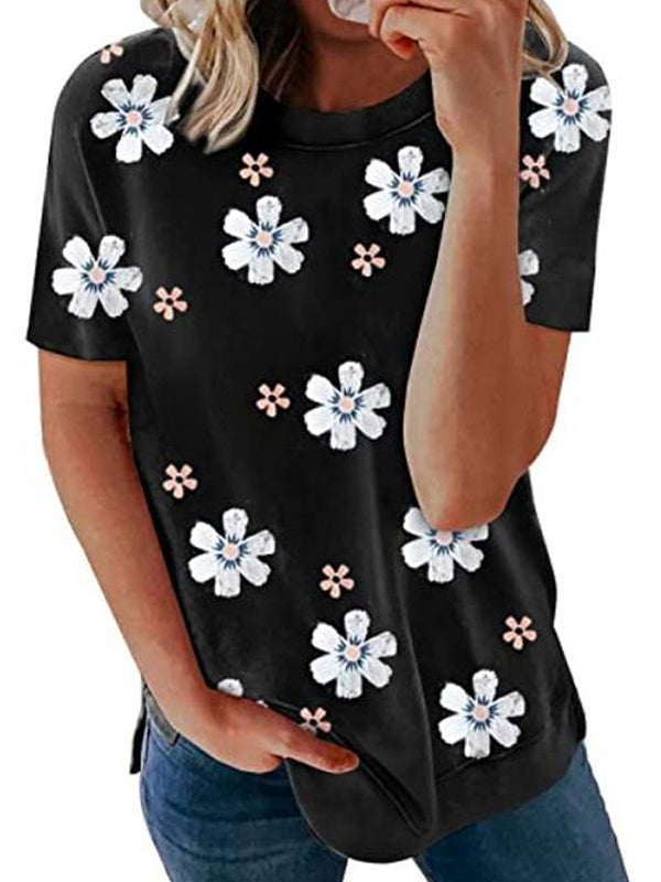 Summer flower printed short sleeve cute T-shirts