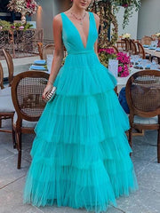 Summer v-neck sleeveless fashionable flounces maxi dresses