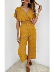 Fashion Wave Pot V Neck Short Sleeve Jumpsuits