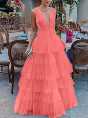 Summer v-neck sleeveless fashionable flounces maxi dresses
