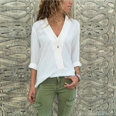 V Neck  Asymmetric Hem  Plain  Blouses