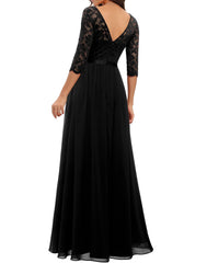 Elegant Lace Half Sleeve Round Neck Long Evening Dresses