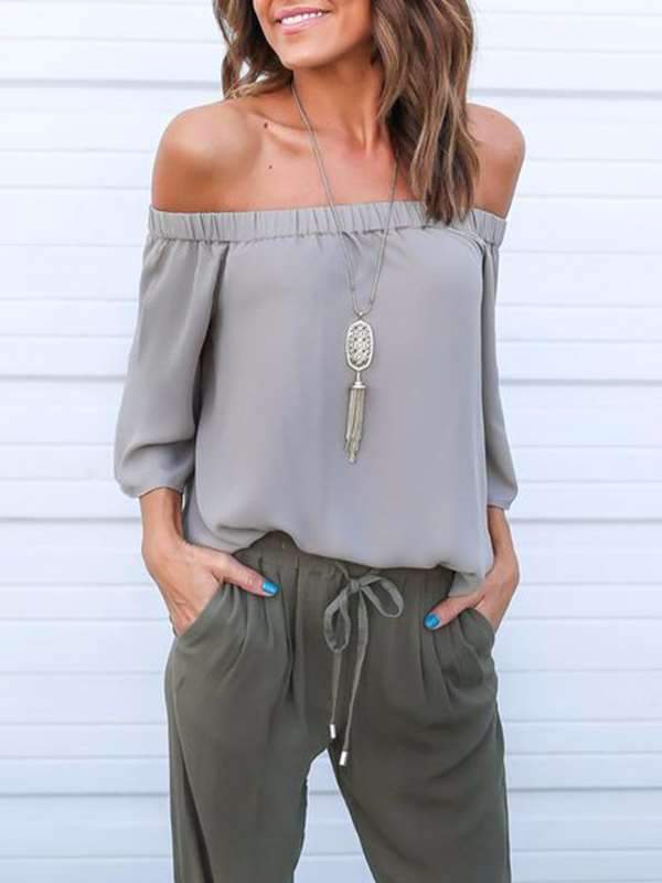 Summer Plain Tie Women Off Shoulder Elegant T-shirts