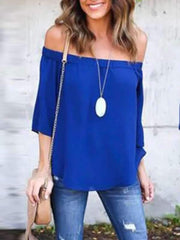 Summer Plain Tie Women Off Shoulder Elegant T-shirts