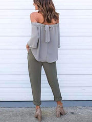 Summer Plain Tie Women Off Shoulder Elegant T-shirts