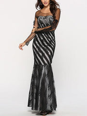 Lace Slim Woman Long Sleeve Bodycon Long Evening Dress