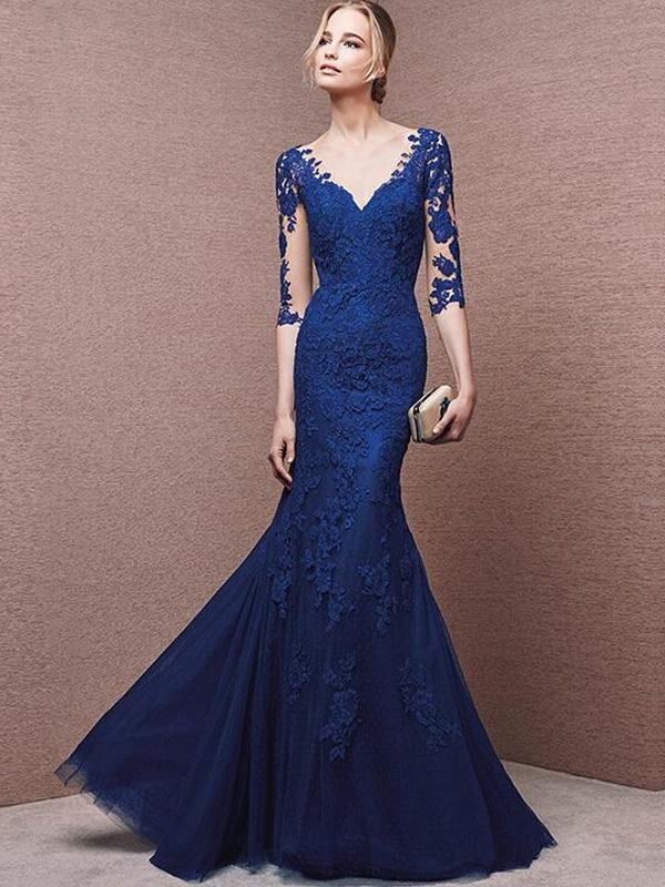 Lace Contrast O-Neck Sleevesless Sheath Long Evening Dresses