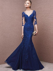 Lace Contrast O-Neck Sleevesless Sheath Long Evening Dresses