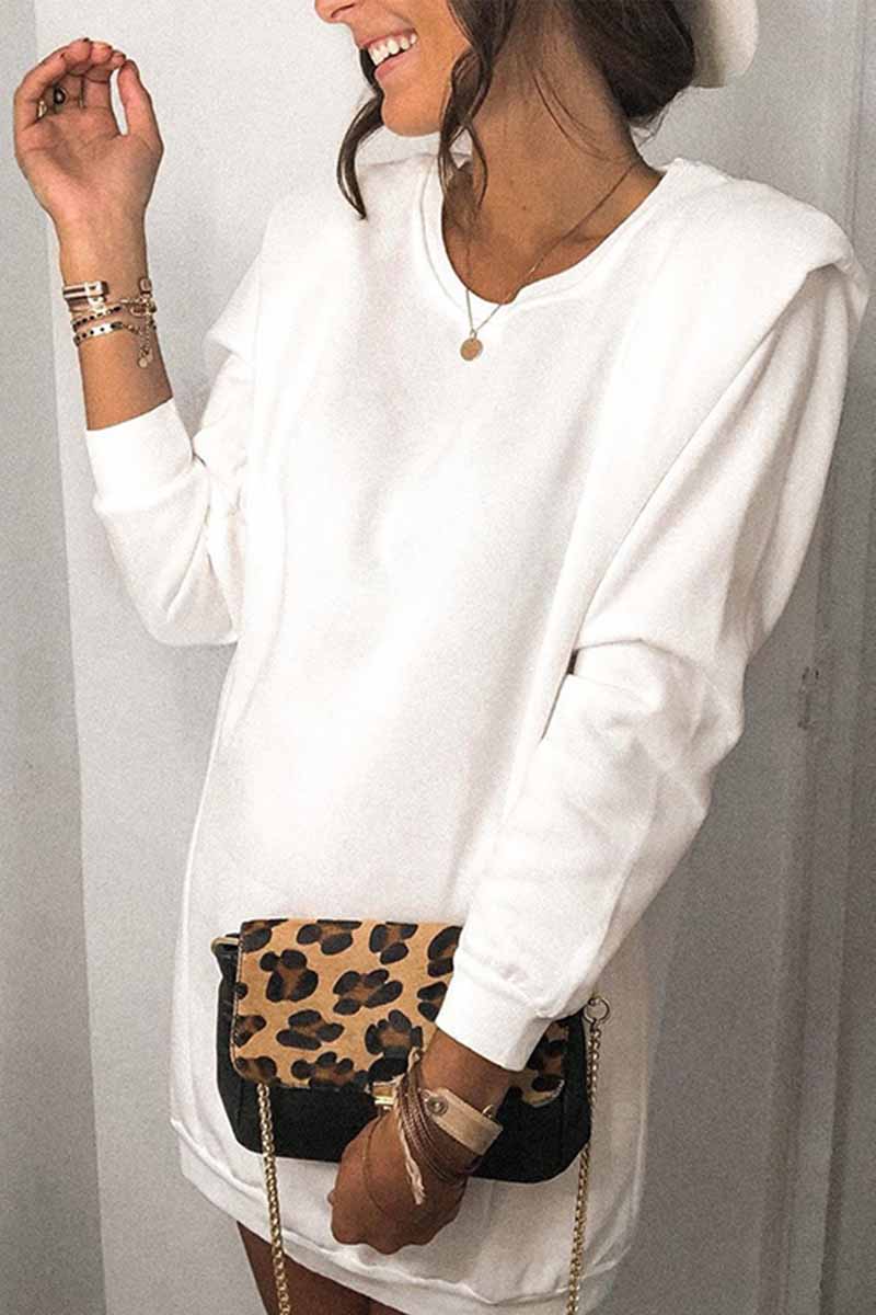 Knit Solid Color Round Neck Mini Dress Shift Dresses