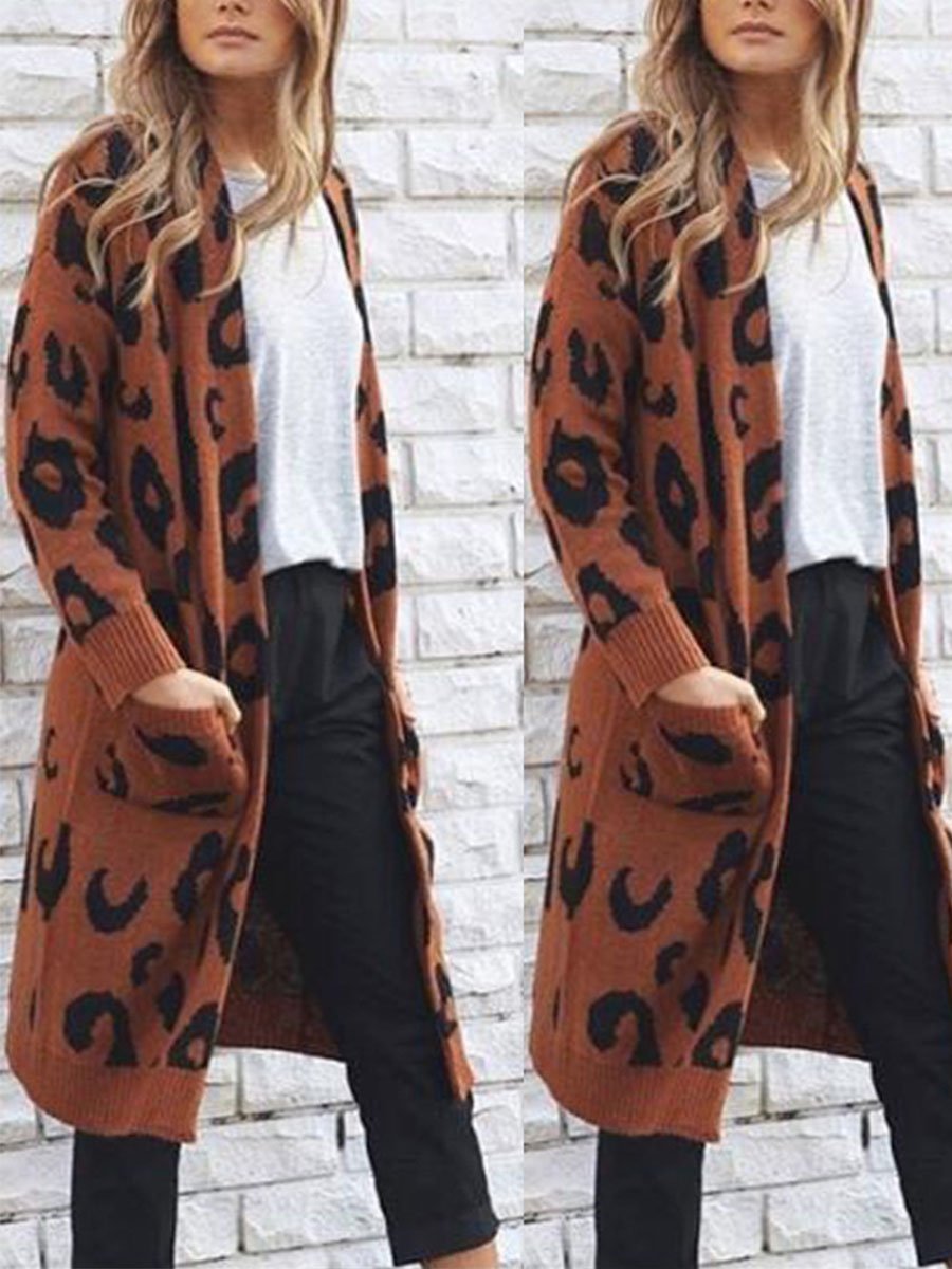 Long Style Sexy Leopard Sweater Fall Style Woman Coats Cardigans