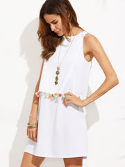 Tassel Trim Overlap Back Layer Dress