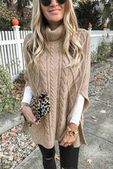 High Neck Loose Cable Knit Pattern Stitching Sweaters Tops