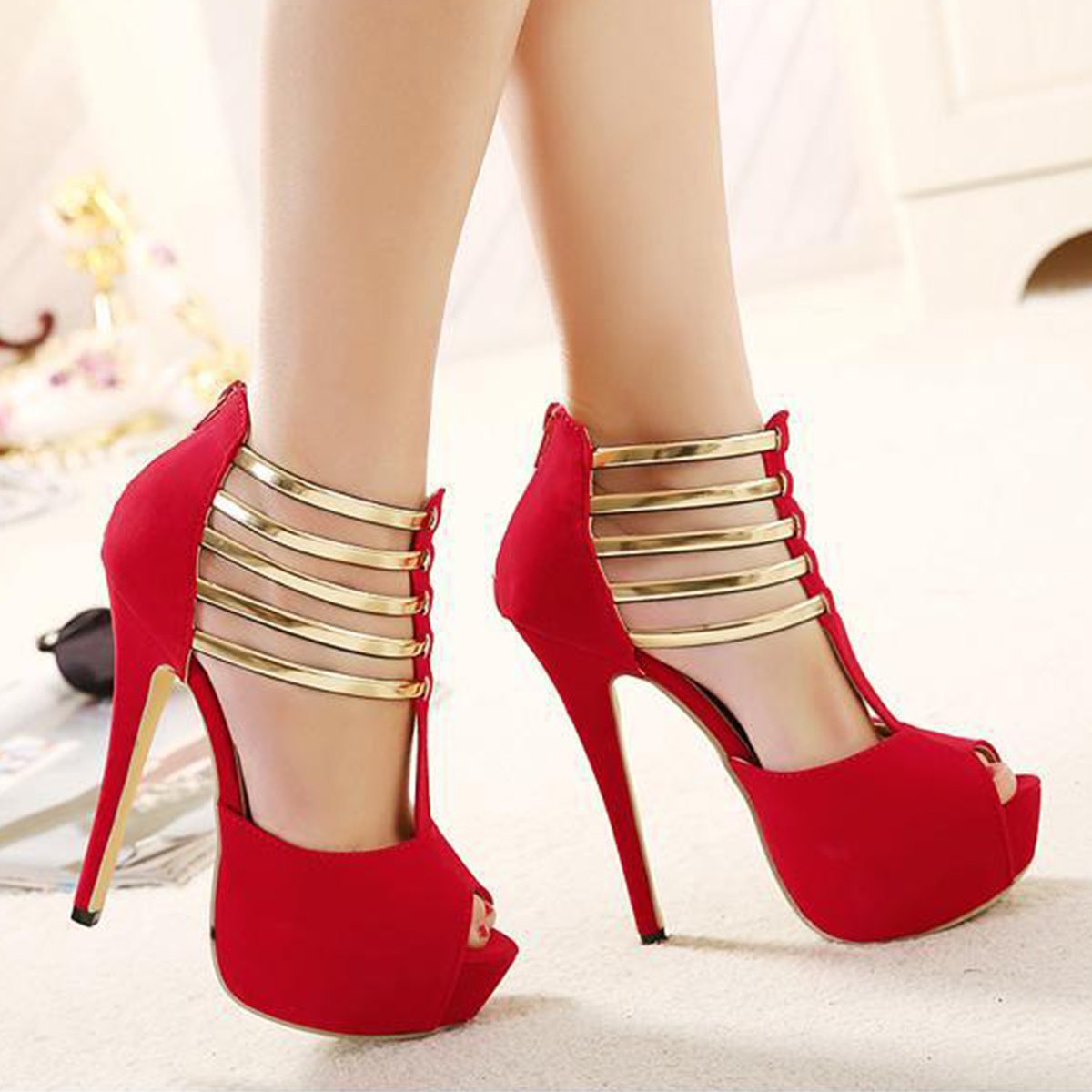 Hollow Out Color Block Sandals Peep Toe Stiletto Heels Pumps