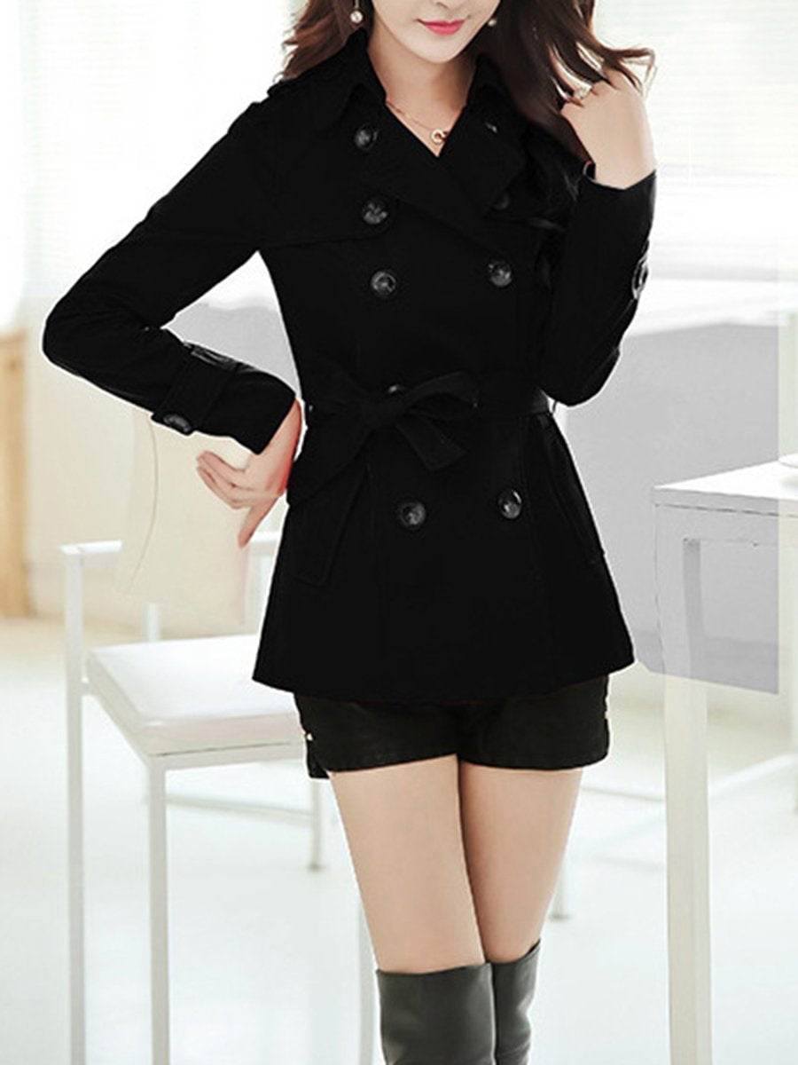 Turn Down Collar  Double Breasted Plain Trench Coats