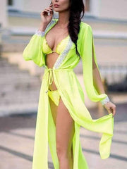 Long-sleeve lace slit see-through lace Swimwear Smock