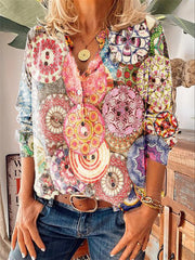 Long Sleeve Floral Floral-Print Statement Shirts & Tops Blouses