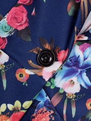Floral Printed Peplum Notch Lapel Single Button Blazer