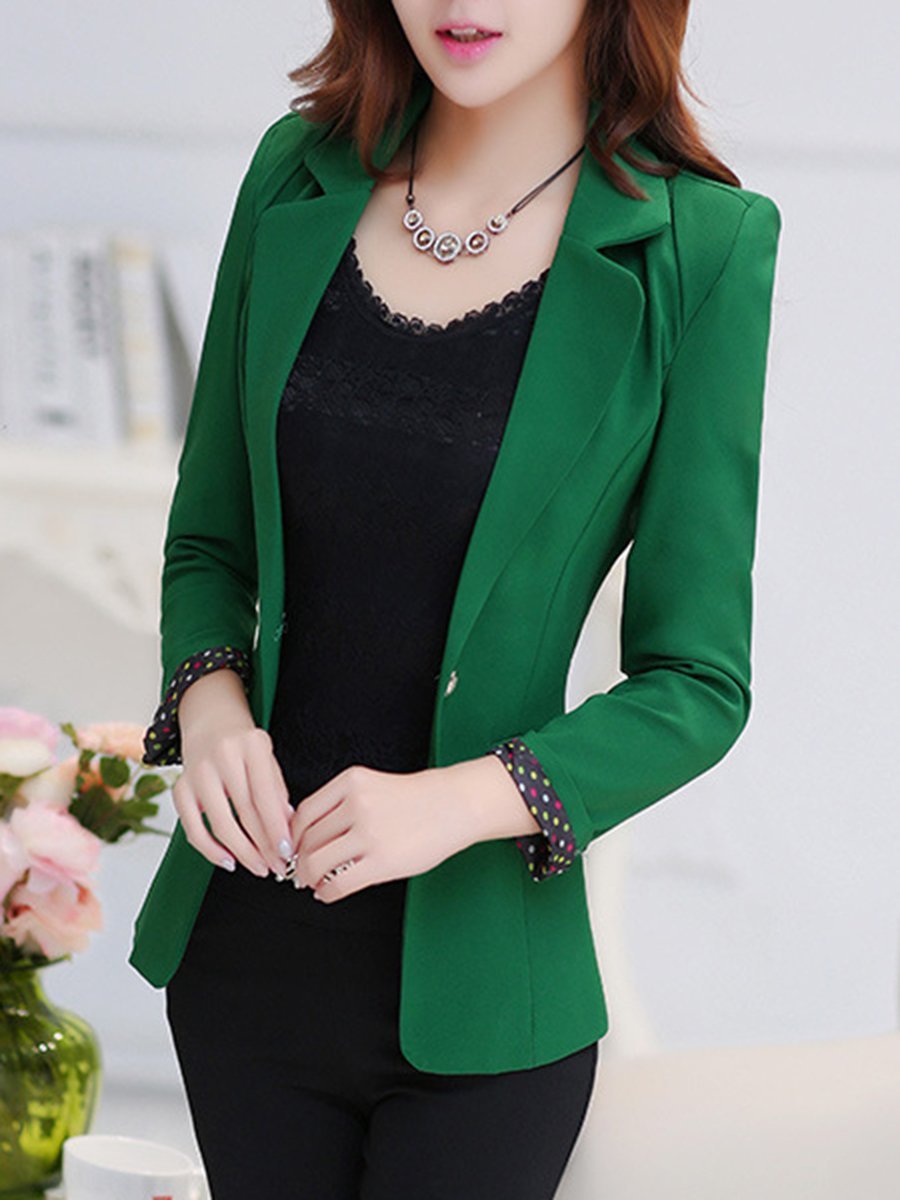 Fold-Over Collar  Plain Blazer