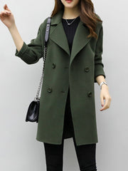 Lapel Double Breasted Plain Woolen Coat