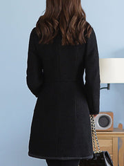 Faux Fur Collar Decorative Button Plain Woolen Coat