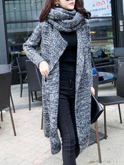 Lapel Patch Pocket Longline Coat With Scarf