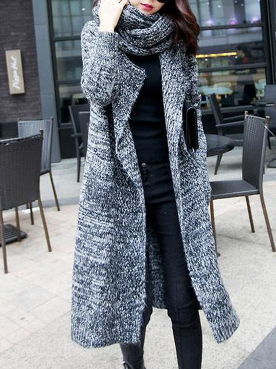 Lapel Patch Pocket Longline Coat With Scarf