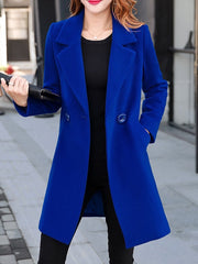 Lapel Longline Plain Pocket Woolen Coat