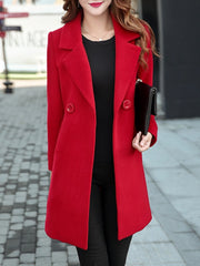 Lapel Longline Plain Pocket Woolen Coat