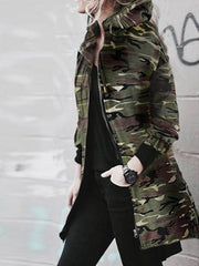 Hooded Camouflage Fishtail Hem Jacket