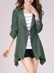 Lapel Plain Roll-Up Sleeve Trench Coat