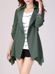 Lapel Plain Roll-Up Sleeve Trench Coat