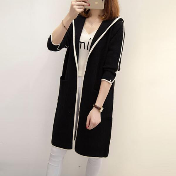Hooded Contrast Piping Patch Pocket Longline Coat
