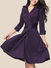 Lapel Plain Office Skater Dress