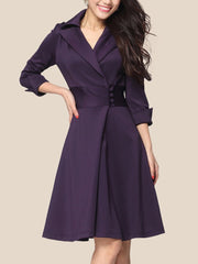 Lapel Plain Office Skater Dress